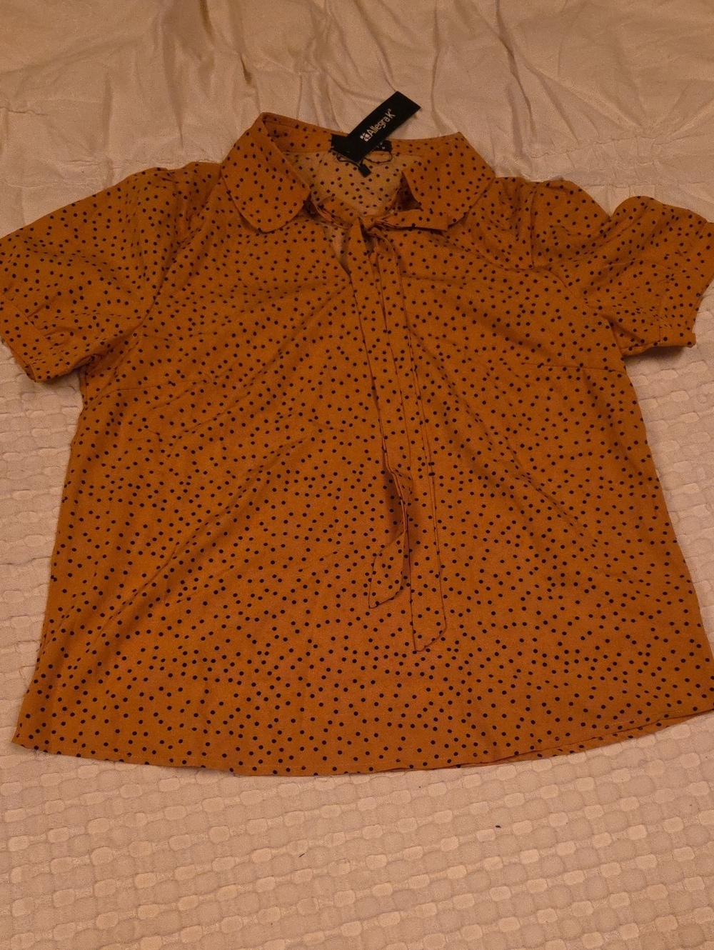 Allegra K Mustard Yellow Polka Dot Short Sleeve Blouse